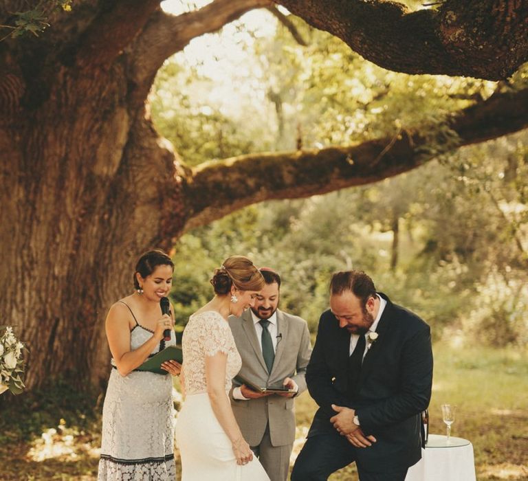 Outdoor wedding ceremony at Chateau de la Valouze