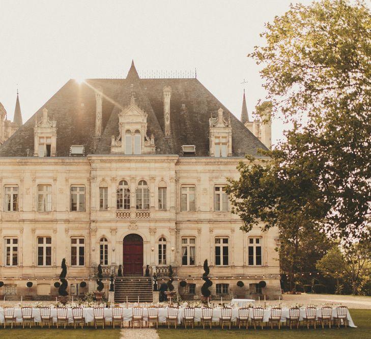 Stunning wedding venue in France with long table for wedding breakfast