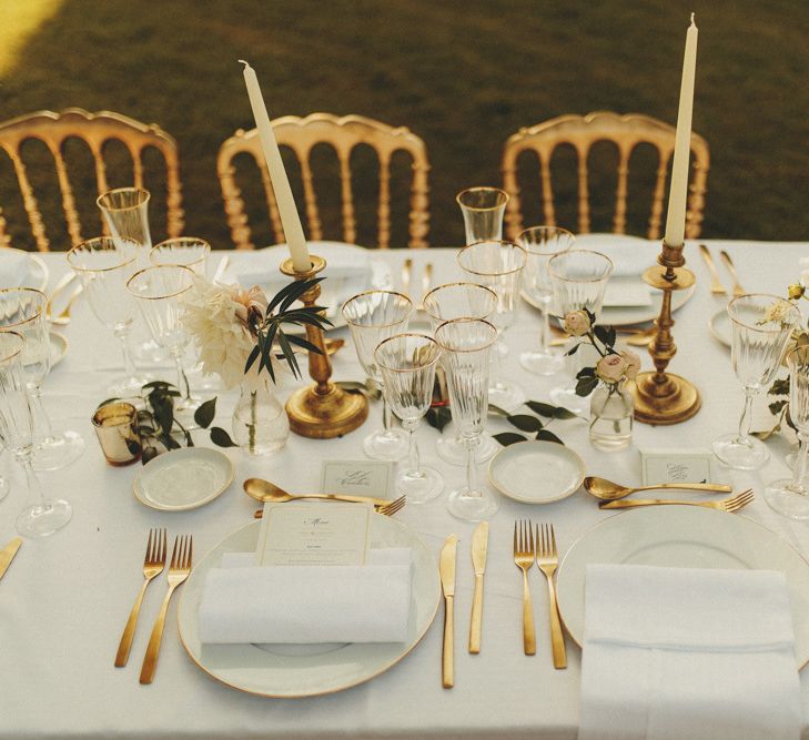 Gold cutlery for wedding breakfast