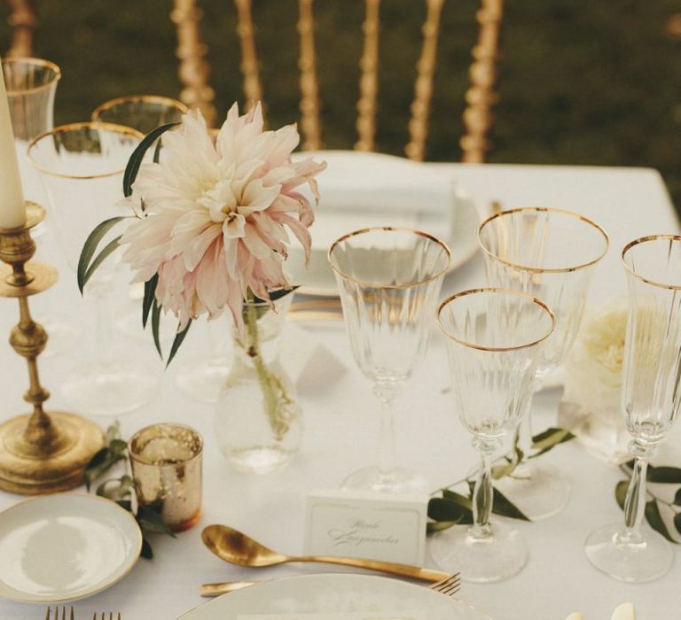 Simple wedding table decor at French chateau