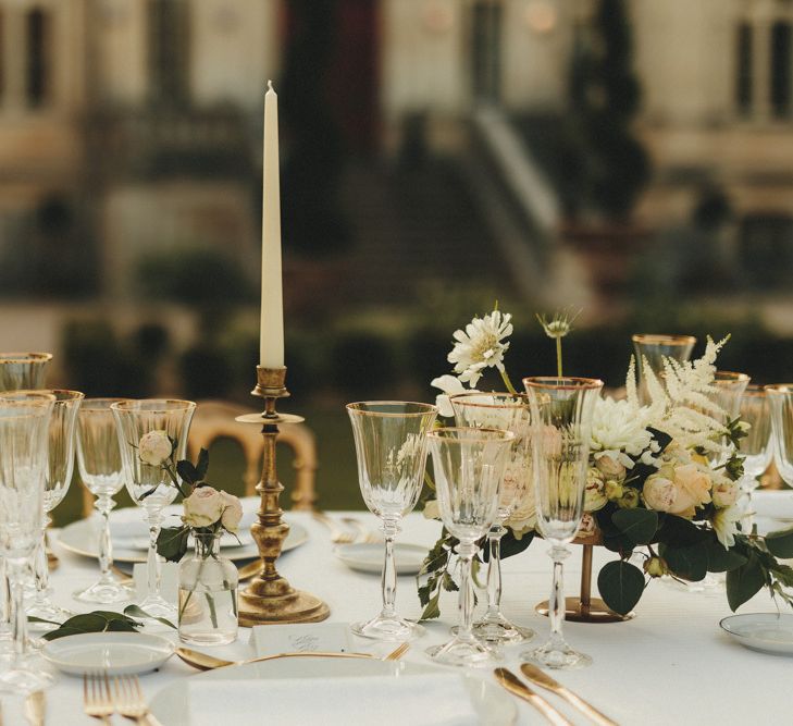 Minimal wedding table decor at French wedding