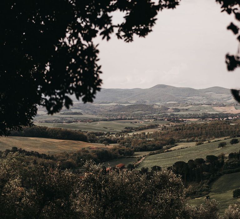 Stunning Tuscan views for black and white wedding