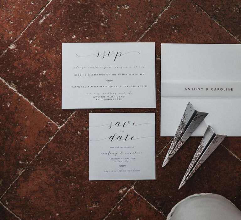 black and white wedding stationery