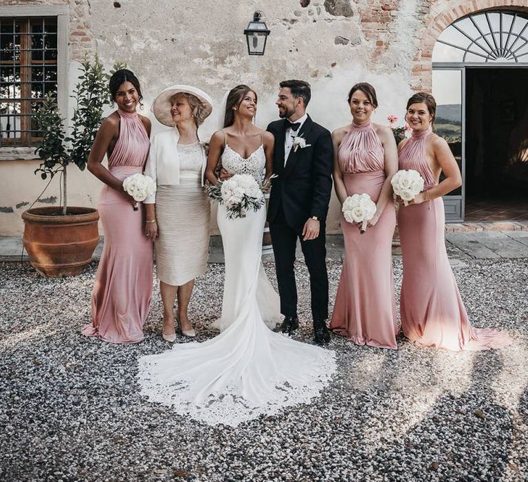 Pink bridesmaid dresses for Italian destination wedding