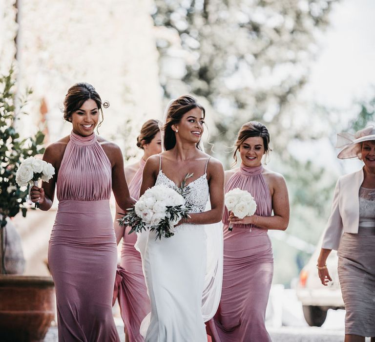 Pink bridesmaid dresses for destination wedding