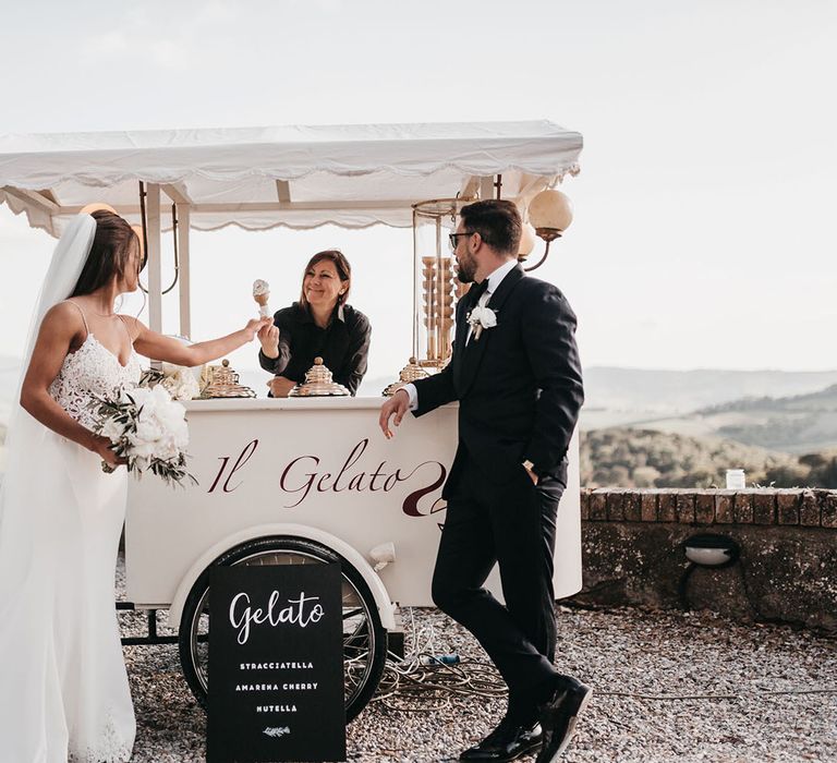 Gelato trike at black and white wedding in Italy