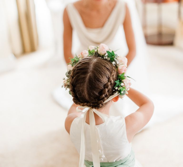 Braided hair and flower crown for Four Seasons Hampshire wedding