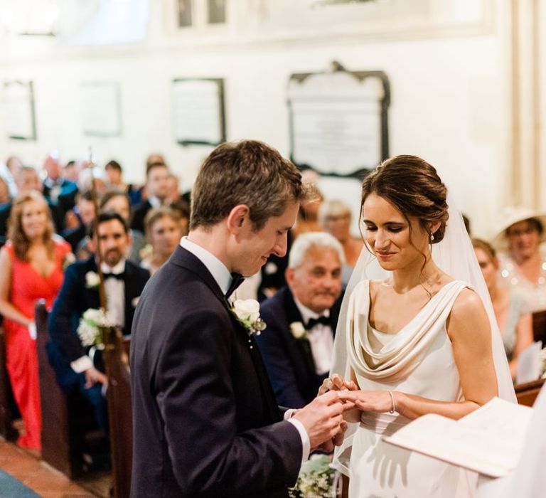 Bride and groom during church wedding ceremony