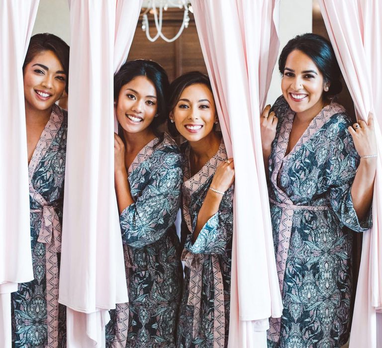 Bridesmaids in Floral Getting Ready Robes on The Wedding Morning