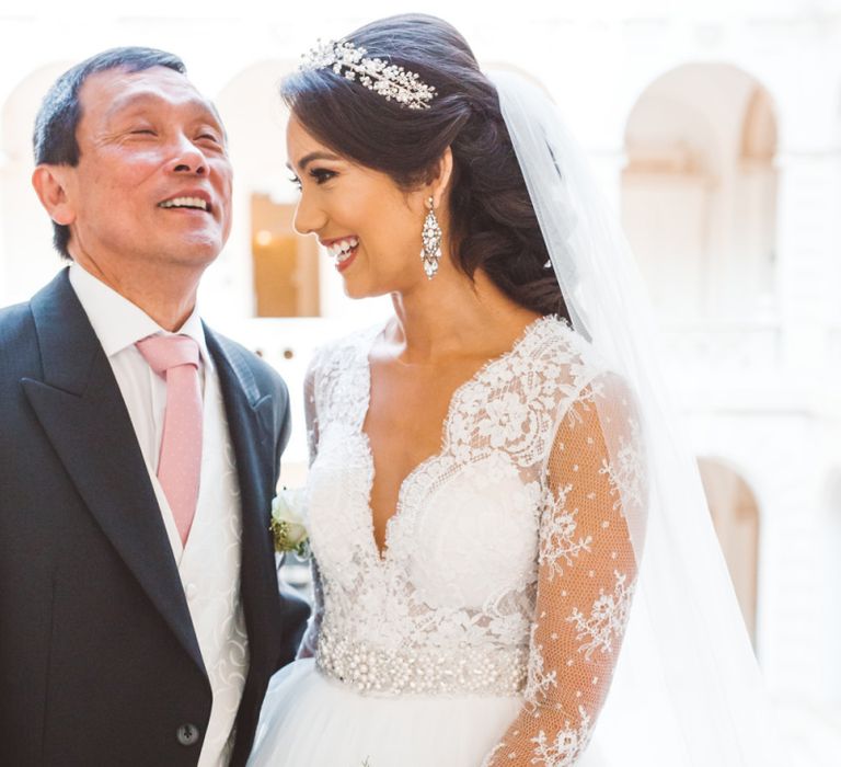 Father of The Bride and Bride in Pergola Rosa Clara Princess Wedding Dress