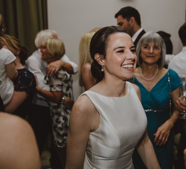 Bride smiling on the dance floor at Shropshire wedding venue, Iscoyd Park