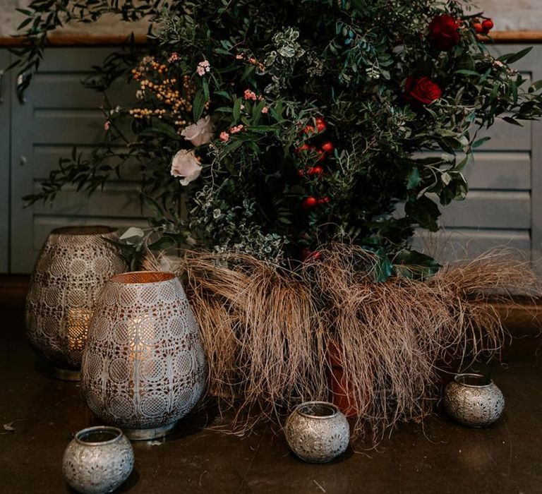 Wedding flowers and foliage for December wedding at Folly Farm