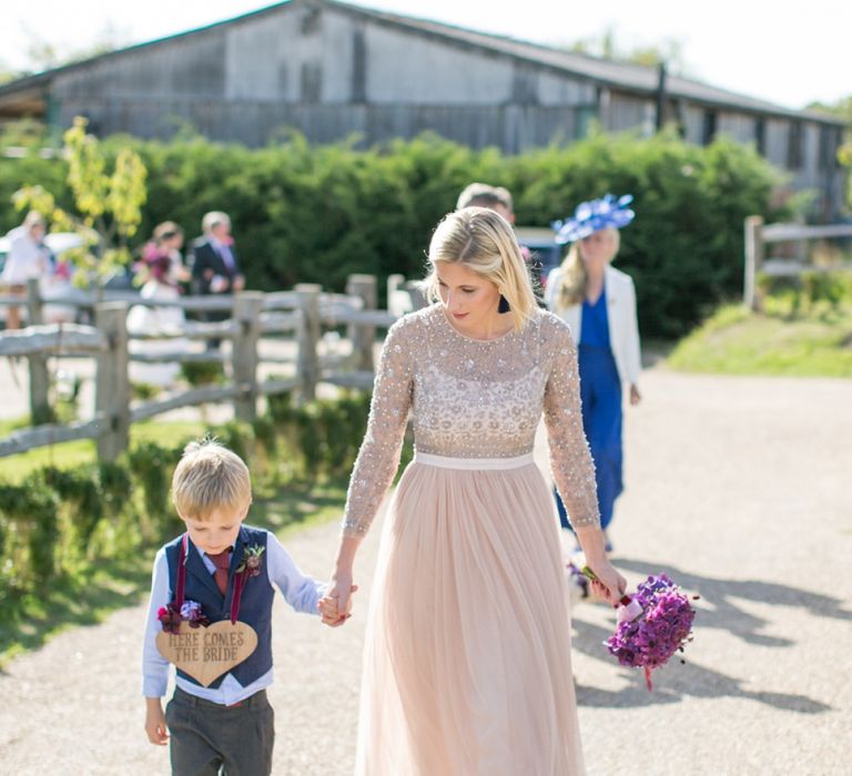 Bridesmaid in Blush Needle &amp; Thread Dress with Page Boy