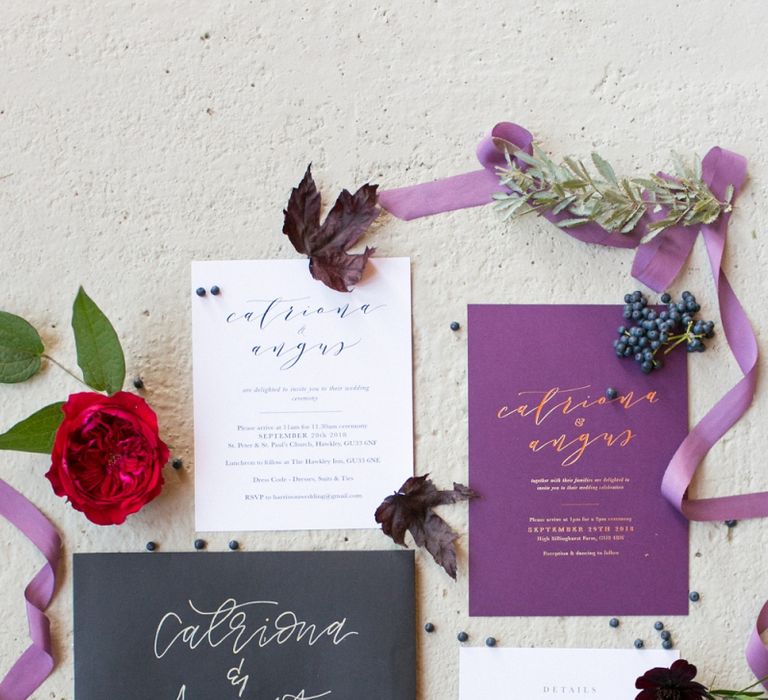 Purple, White and Black Wedding Stationery Suite