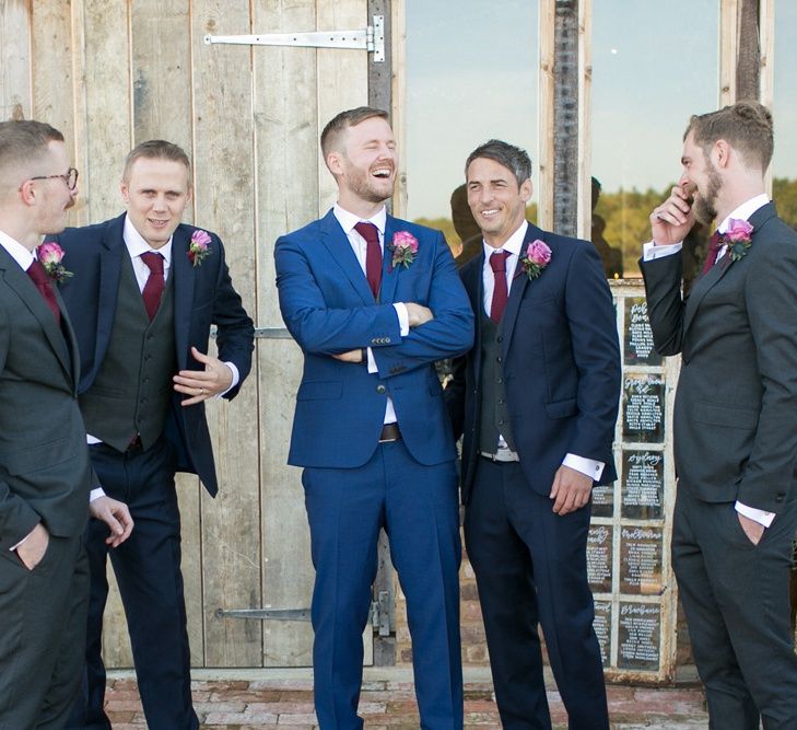 Groomsmen Portrait with Groom in Blue hugo Boss Suit