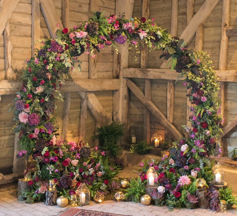 Purple, Plum, Aubergine and Berry Floral Moon Gate Altar with Moroccan Rugs