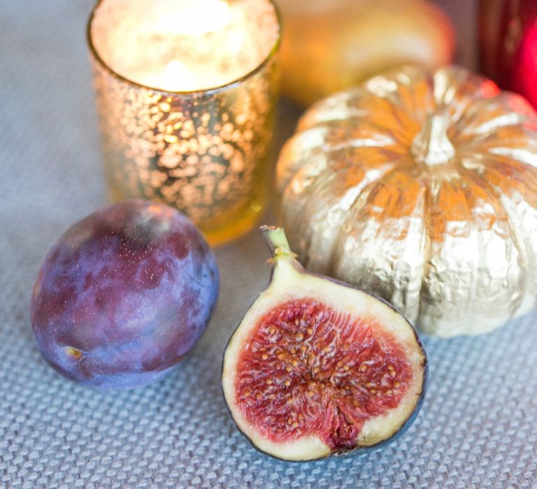 Gold Spray Painted Pumpkin and Candle in Votive Holder