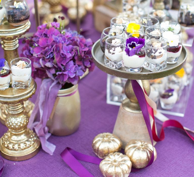 Gold Cake Stands and Individual Desserts