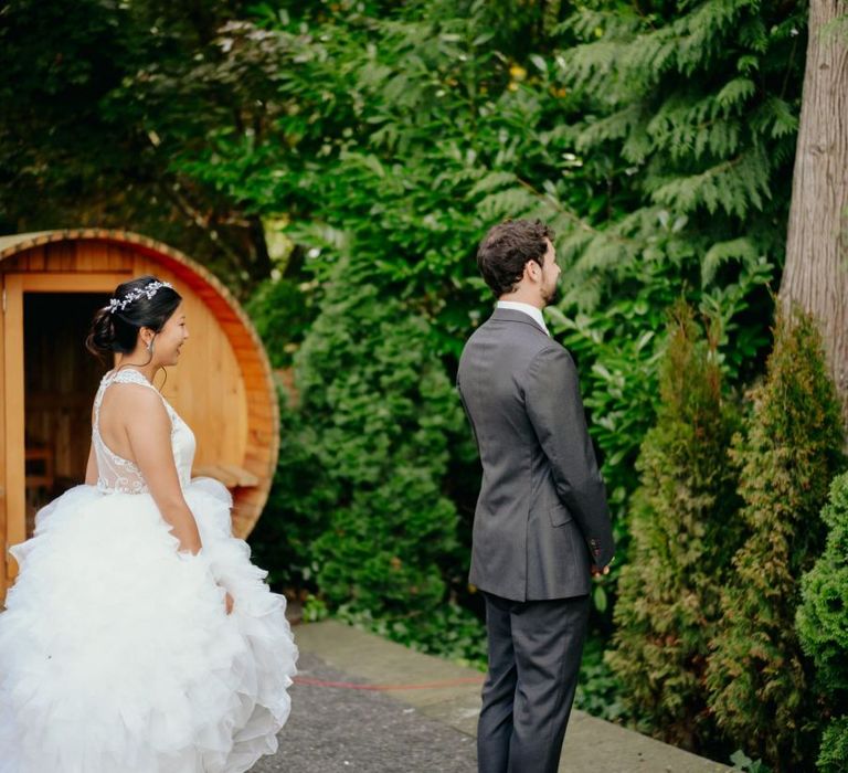 Bride and groom first look