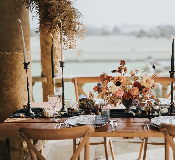 Autumn table decor at Stoke Park Pavillions wedding venue