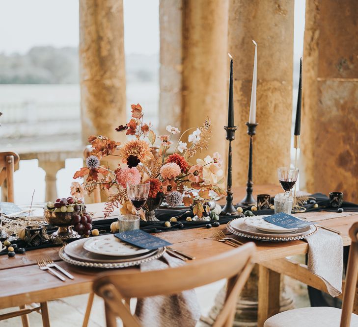 Autumn table decor at Stoke Park Pavilions