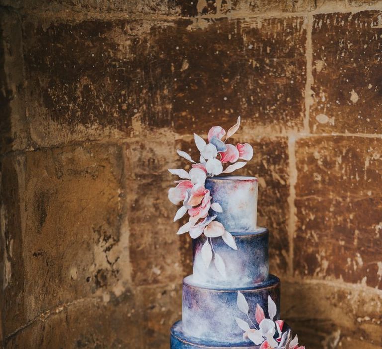 Blue and pink wedding cake by Cherry Tree Cakerie