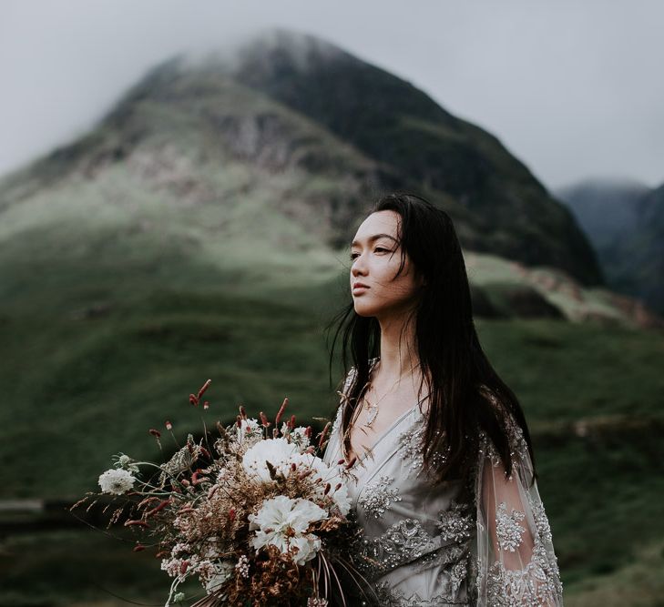 Embellished 'Astraea'  Ritual by Brooke Tyson Bridal Gown | Celestial Vale Scottish Highlands Inspiraiton | Heavenly Blooms | Bonnie Jenkins Photography