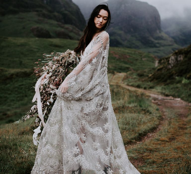 Embellished 'Astraea'  Ritual by Brooke Tyson Bridal Gown | Celestial Vale Scottish Highlands Inspiraiton | Heavenly Blooms | Bonnie Jenkins Photography