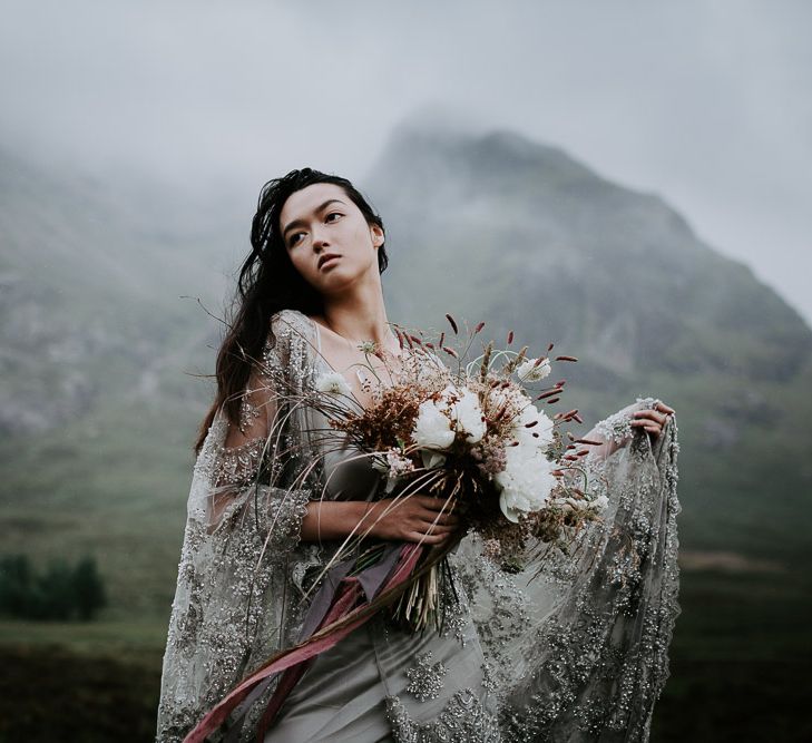 Embellished 'Astraea'  Ritual by Brooke Tyson Bridal Gown | Celestial Vale Scottish Highlands Inspiraiton | Heavenly Blooms | Bonnie Jenkins Photography