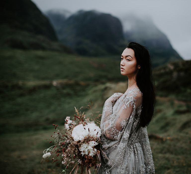 Embellished 'Astraea'  Ritual by Brooke Tyson Bridal Gown | Celestial Vale Scottish Highlands Inspiraiton | Heavenly Blooms | Bonnie Jenkins Photography