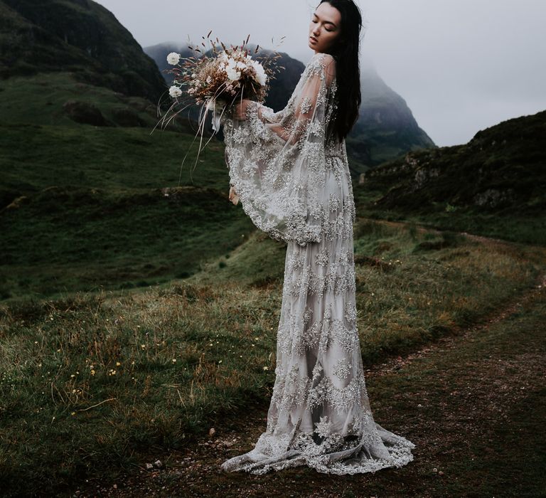 Embellished 'Astraea'  Ritual by Brooke Tyson Bridal Gown | Celestial Vale Scottish Highlands Inspiraiton | Heavenly Blooms | Bonnie Jenkins Photography