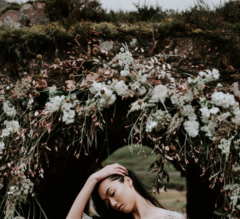 Floral Arch | Embellished 'Astraea'  Ritual by Brooke Tyson Bridal Gown | Celestial Vale Scottish Highlands Inspiraiton | Heavenly Blooms | Bonnie Jenkins Photography