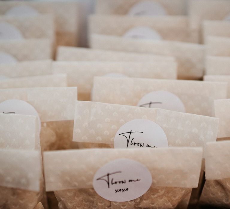 Confetti bags for tipi wedding with donut wall and grazing table