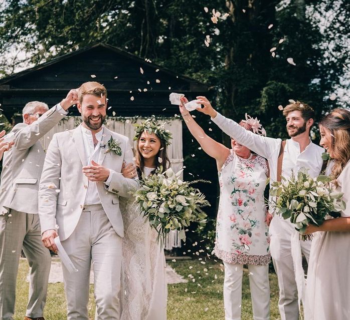 Confetti exit for bride and groom