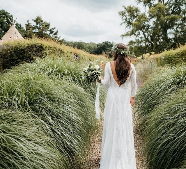 Low back long sleeve wedding dress