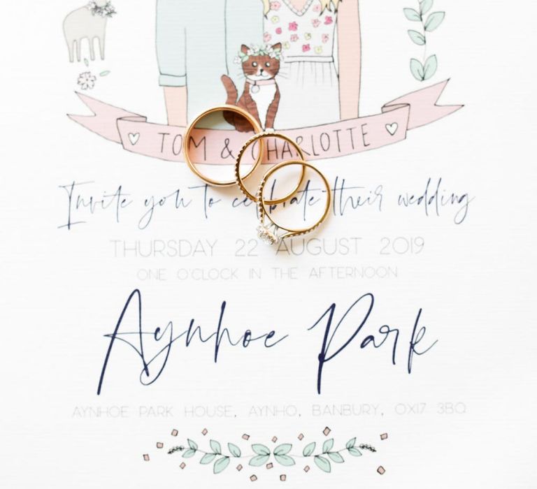 Illustrated wedding stationery with wedding  rings