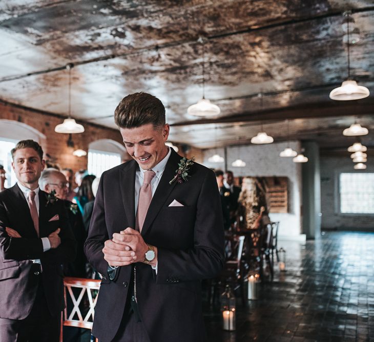 Nervous Groom at the Altar Waiting for His Bride