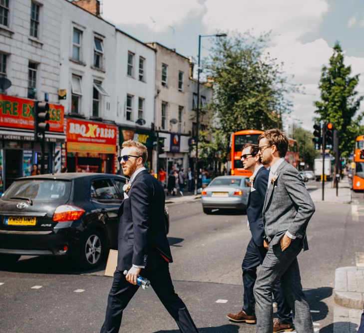 Groomsmen Crossing The Road in Grey and Navy Suits