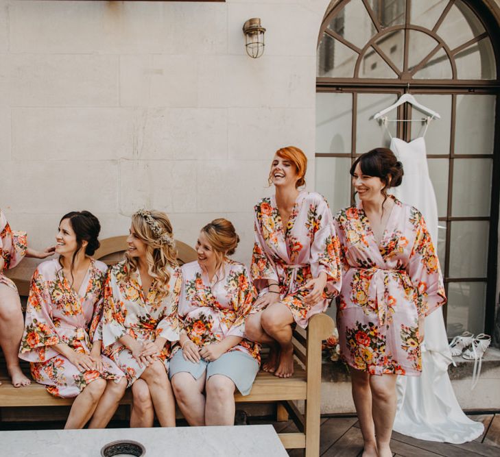 Bridal Party in Matching Floral Getting Ready Robes