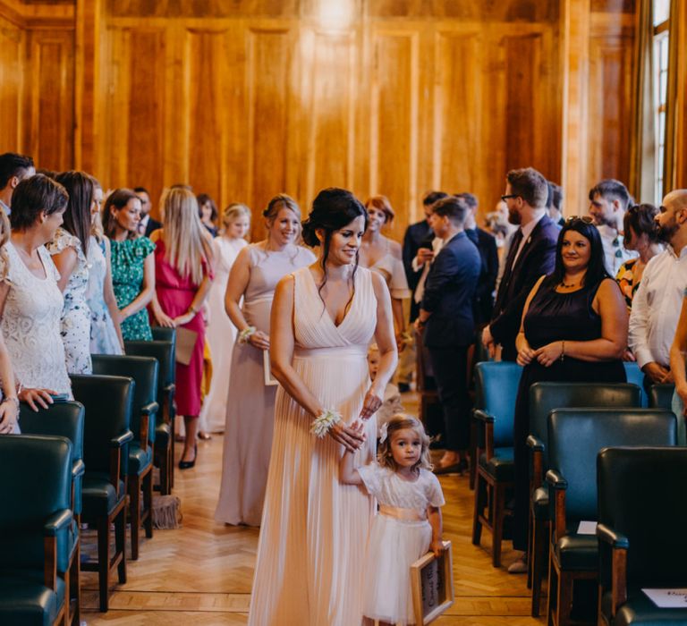 Wedding Ceremony Bridesmaid Entrance in Peach Dresses