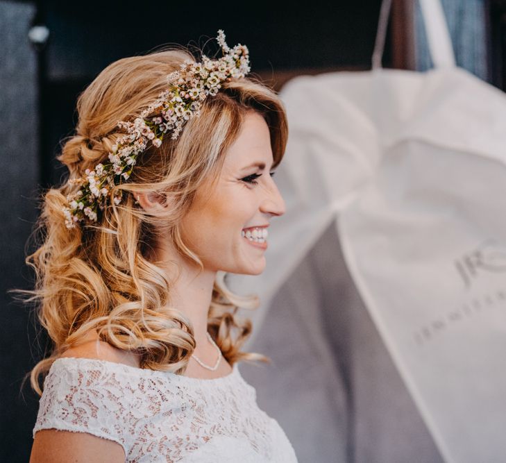 Wavy Bridal Hairstyle with Dried Flower Crown