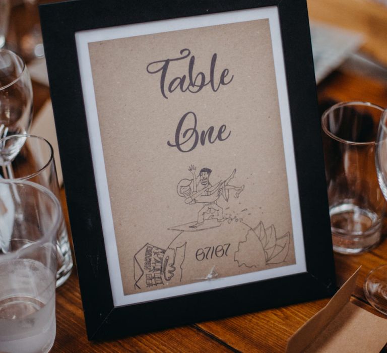 Framed Table Numbers and Illustration Signs on Craft Paper