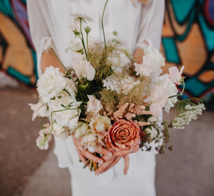 White, Peach and Coral Wedding Bouquet