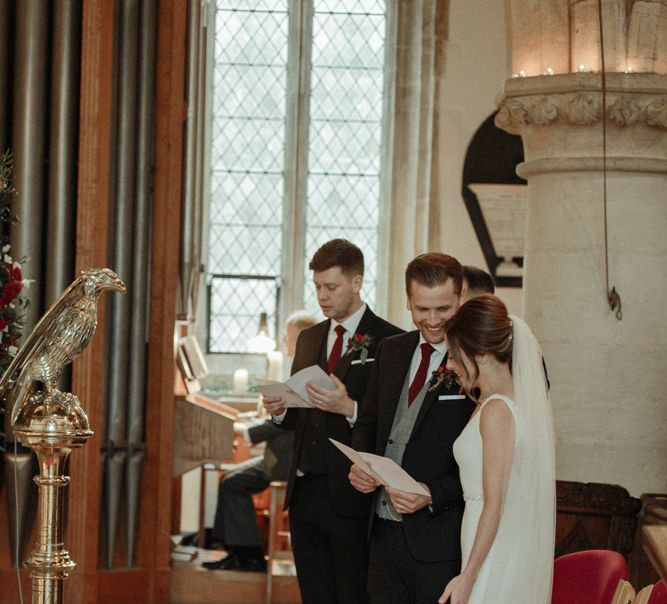 Church Wedding Ceremony with Bride in Essense of Australia Wedding Dress and Groom in Marks and Spencer Suit