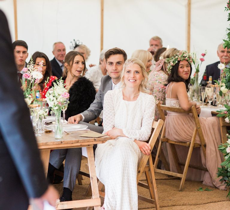 Wedding Speeches // Needle &amp; Thread Bridesmaids Dresses For A Pink And Mint At Home Marquee With Fine Art Photography From Amy Fanton Photography