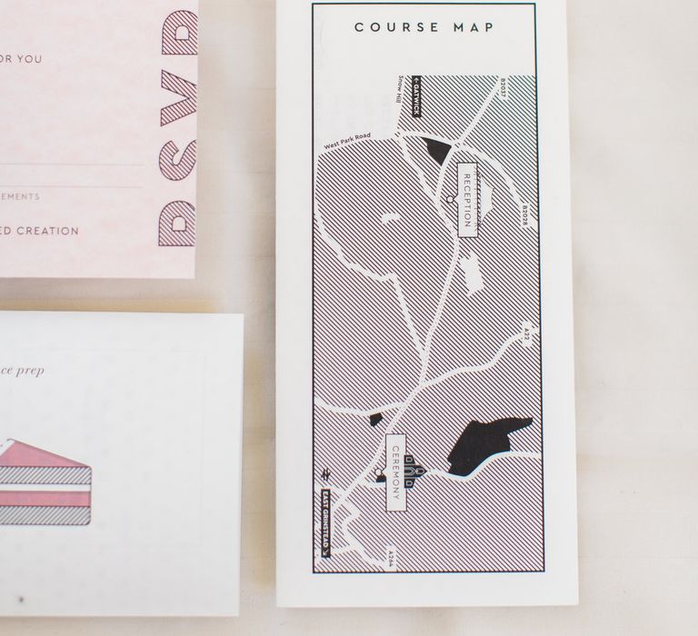 Map Wedding Stationery // Needle &amp; Thread Bridesmaids Dresses For A Pink And Mint At Home Marquee With Fine Art Photography From Amy Fanton Photography