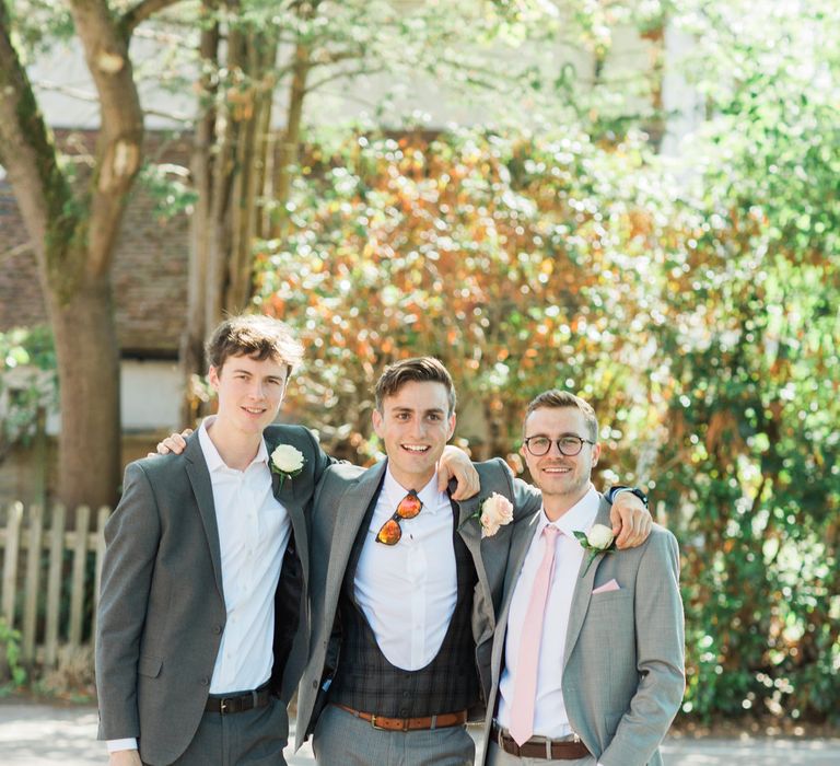 Groom &amp; Groomsmen In Classic Country Wedding Attire // Needle &amp; Thread Bridesmaids Dresses For A Pink And Mint At Home Marquee With Fine Art Photography From Amy Fanton Photography