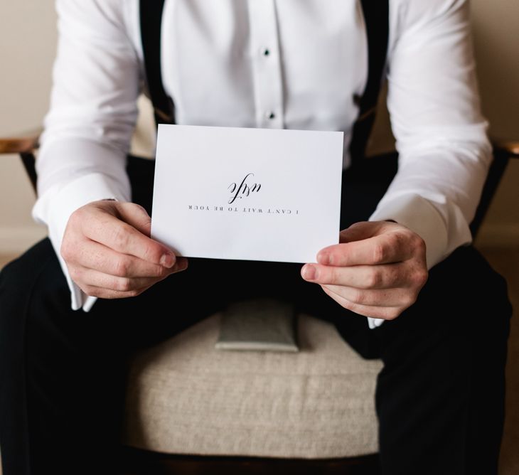 Wife Wedding Card | White &amp; Green Floral Door Wreath | Elegant Grey, Green, White &amp; Gold Black Tie, Marquee Wedding at Tullyveery House N. Ireland with Decor &amp; Styling by Mood Events | The Lou's Photography | Soul &amp; Rise Film