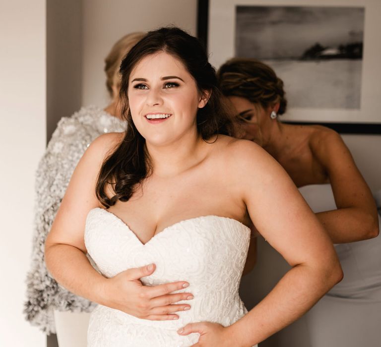 Wedding Morning Bridal Preparations | Bride in Badgley Mischka  Lace Bridal Gown | Elegant Grey, Green, White &amp; Gold Black Tie, Marquee Wedding at Tullyveery House N. Ireland with Decor &amp; Styling by Mood Events | The Lou's Photography | Soul &amp; Rise Film