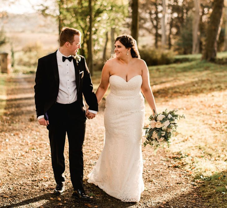 Bride in Badgley Mischka  Lace Bridal Gown | Groom in Black Tie | Elegant Grey, Green, White &amp; Gold Black Tie, Marquee Wedding at Tullyveery House N. Ireland with Decor &amp; Styling by Mood Events | The Lou's Photography | Soul &amp; Rise Film